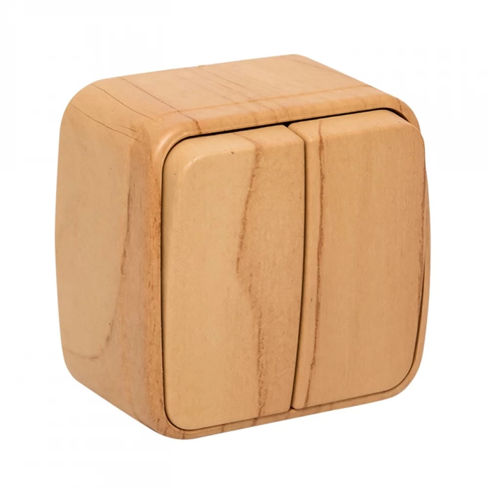 Выключатель двухклавишный EKF Basic Минск открытой установки, номинальный ток - 10 А, степень защиты IP20, цвет - светлое дерево EGV10-023-30