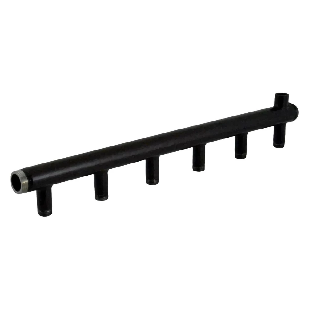 Коллектор Элит Металл EM100 Ду40 Ру10, выходов-12х1/2″ наружная резьба, присоединение - наружная резьба 1 1/4″, межосевое расстояние 100 мм, сталь