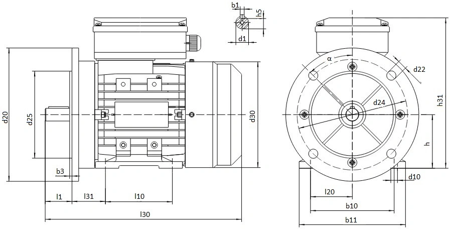 Электродвигатель БЭЗ АИРЕ 71B4-IM2081-0.55-1500 однофазный, монтажное исполнение IM2081, мощность 0.55 кВт, частота вращения ~ 1500 об/мин, корпус - алюминий, 52611