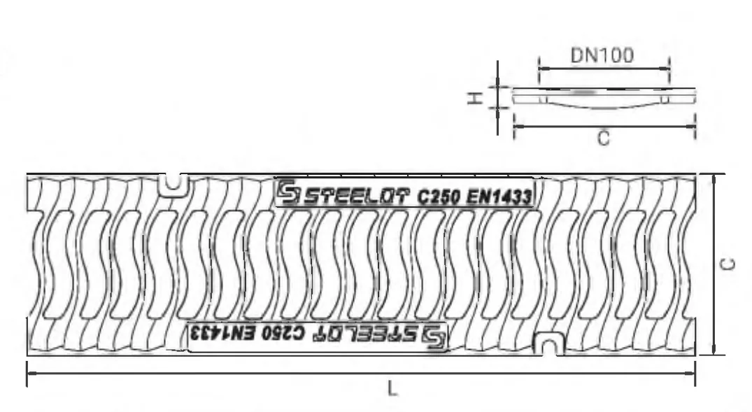 Решетка СТИЛОТ SteeStart DN100 С250 L=500 мм, прорезь волна, гидравлическое сечение DN=100 мм, класс нагрузки С250, материал - чугун ВЧ-50 Решетка СТИЛОТ SteeStart DN100 С250 L=500 мм, прорезь волна, гидравлическое сечение DN=100 мм, класс нагрузки С250, материал - чугун ВЧ-50