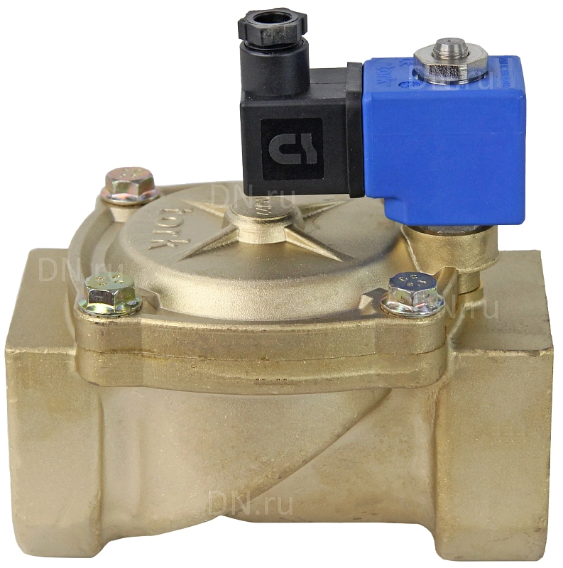 Клапан электромагнитный соленоидный двухходовой отсечной Tork S1010 1 1/2″ Ду40 Ру12 пилотного действия, нормально-закрытый (НЗ), корпус - латунь, уплотнение - NBR, катушка 220B