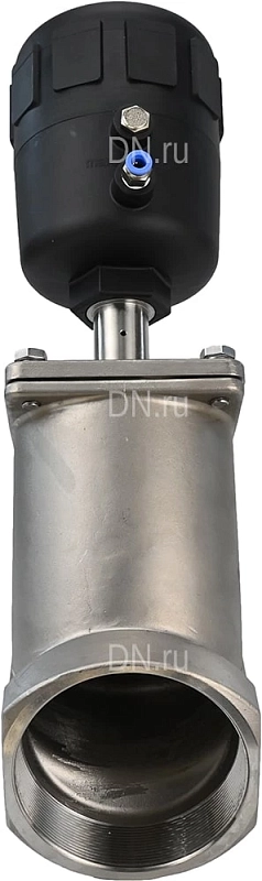 Клапан отсечной пневматический 4″ Ду100 Ру25, корпус - нержавеющая сталь SS316, резьбовой, Y-образный, корпус привода - пластик (VSP3241P-T-1PNC)